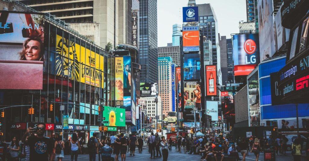 New York street view, showcasing the vibrant atmosphere, one of the best places to visit in USA for first time travelers.