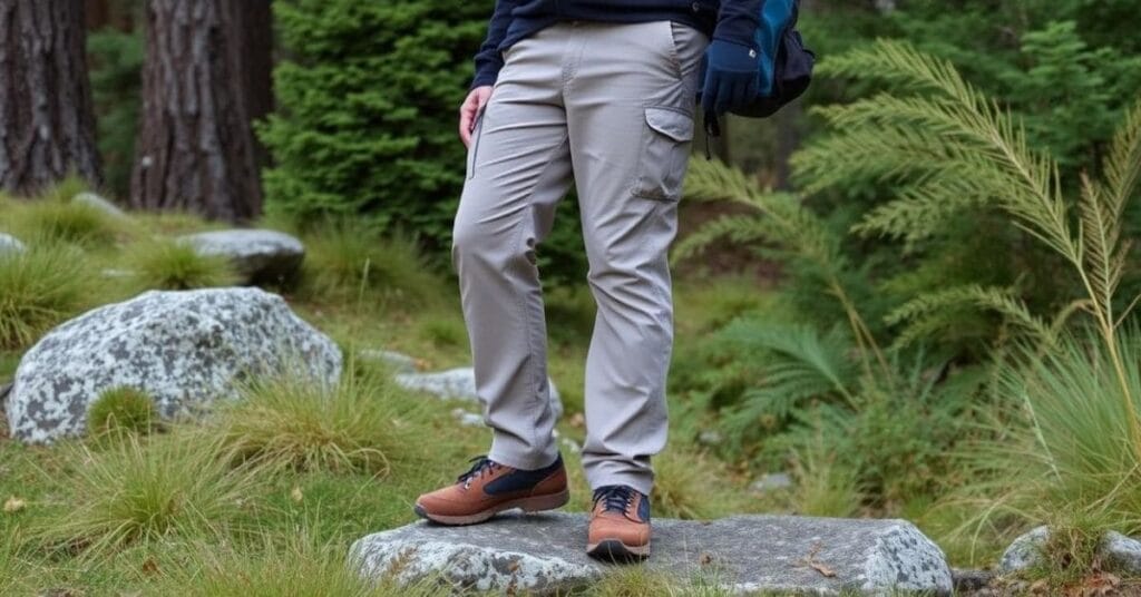 A stylish pair of the best travel pants for men, showcasing a sleek design, stretchable fabric, and practical features for on-the-go comfort and versatility.