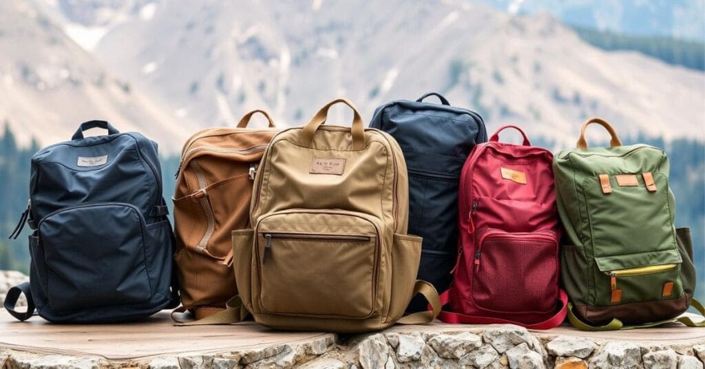 A variety of stylish and durable travel backpacks in different colors, perfect for women on the go.