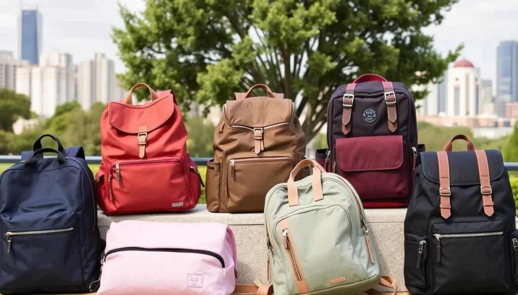 A stylish and practical travel backpack for women, displayed outdoors with a scenic backdrop.